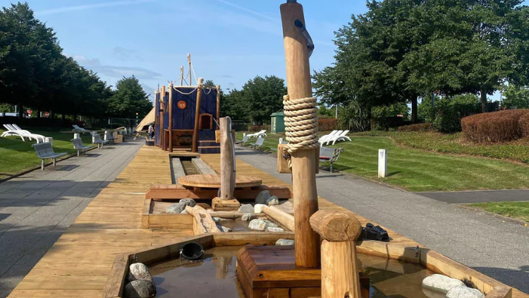 Wooden pirate ship climbing frame for children