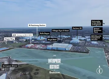 To the East of The Enterprise District are Rolls Royce, Horizon38, NHS and UWE.